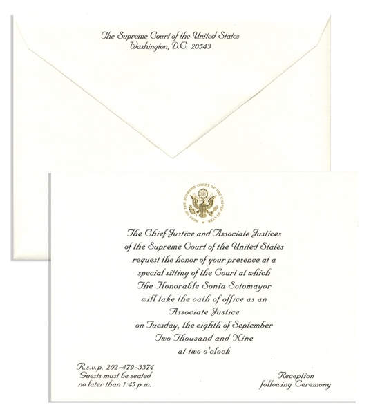 Invitation to the Investiture Ceremony of Supreme Court Justice Sonia Sotomayor